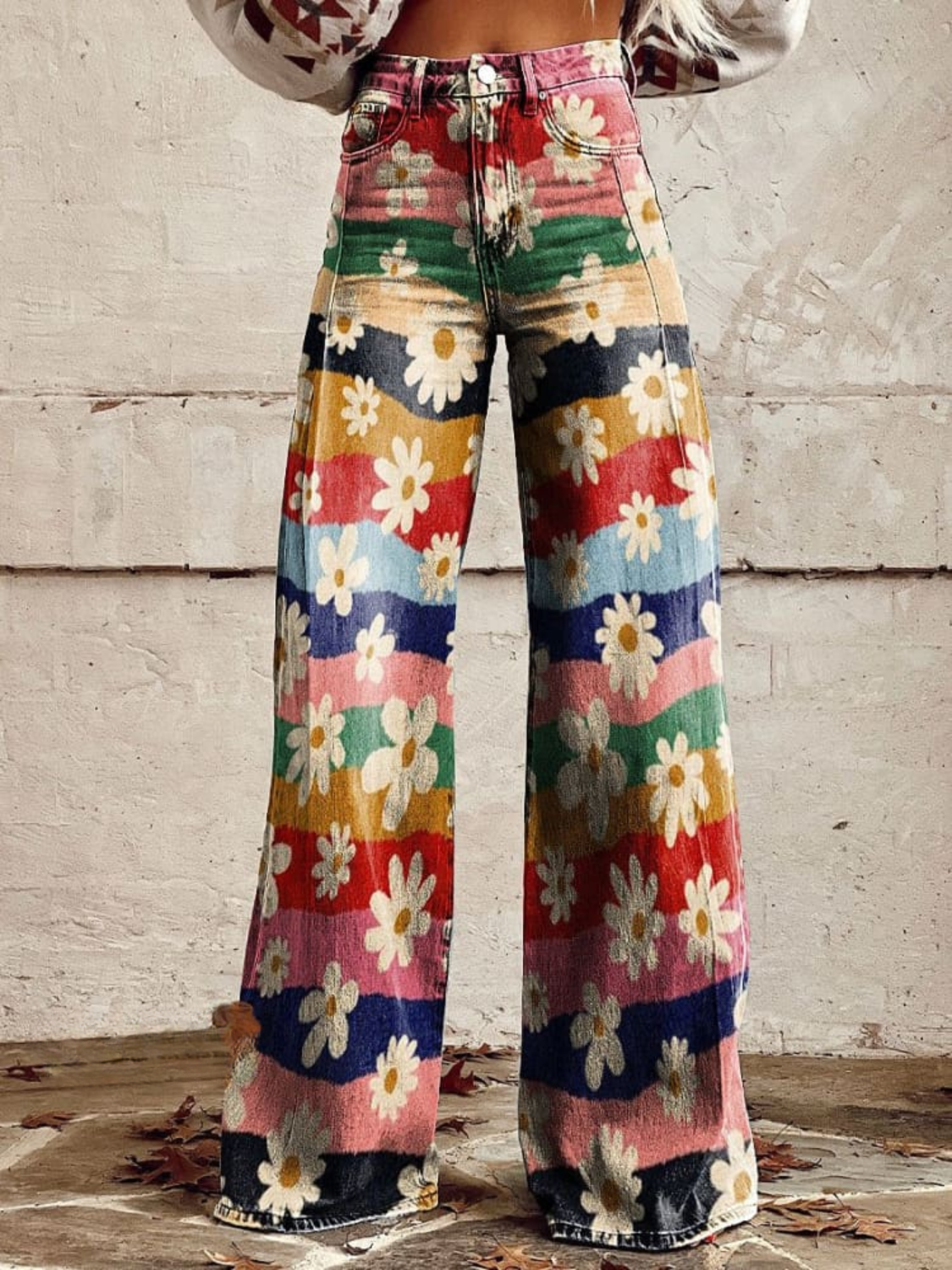 Livia | Pantaloni Svasati Vintage con Splendidi Fiori