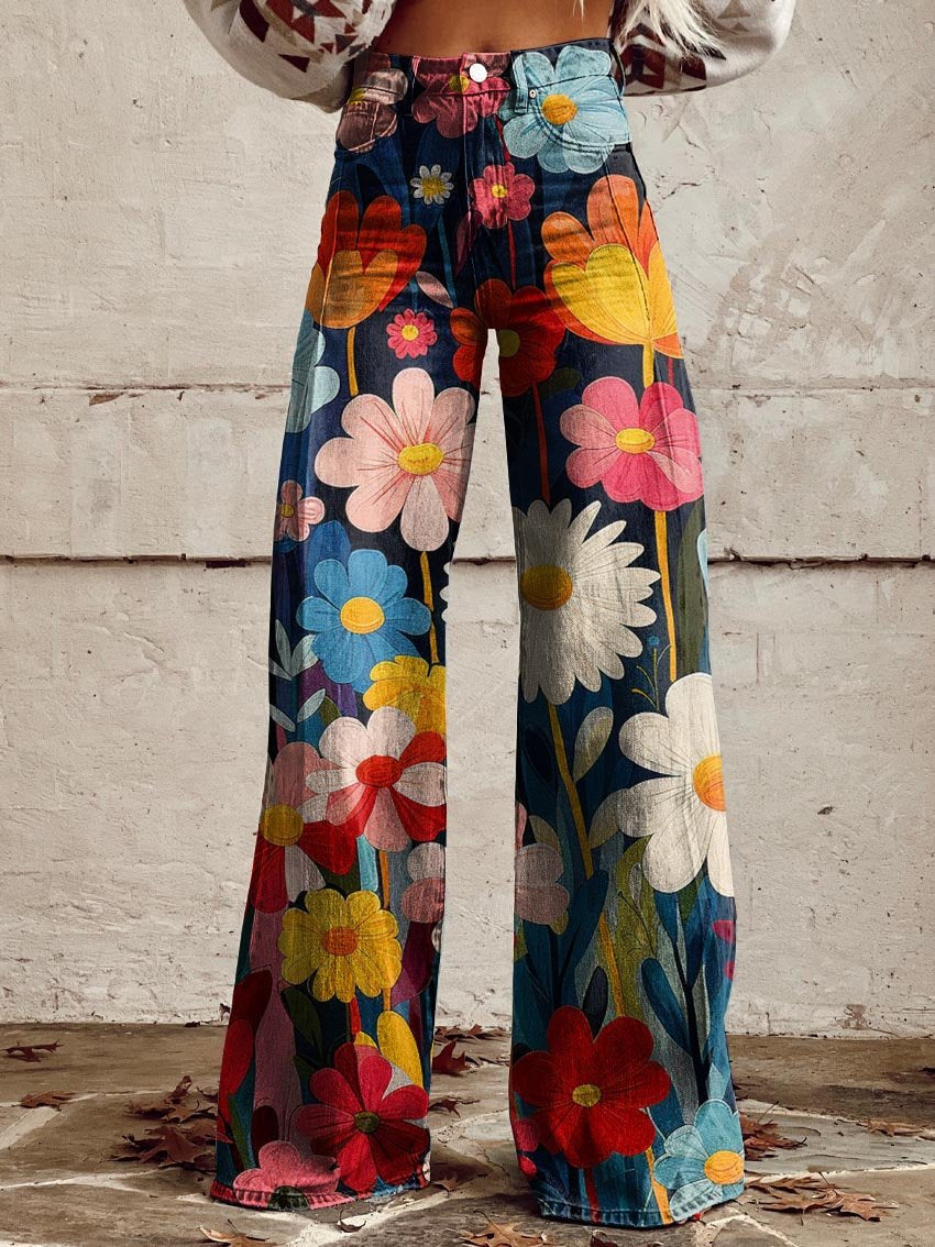 Fiori in Stile | Eleganti Pantaloni a Gamba Larga